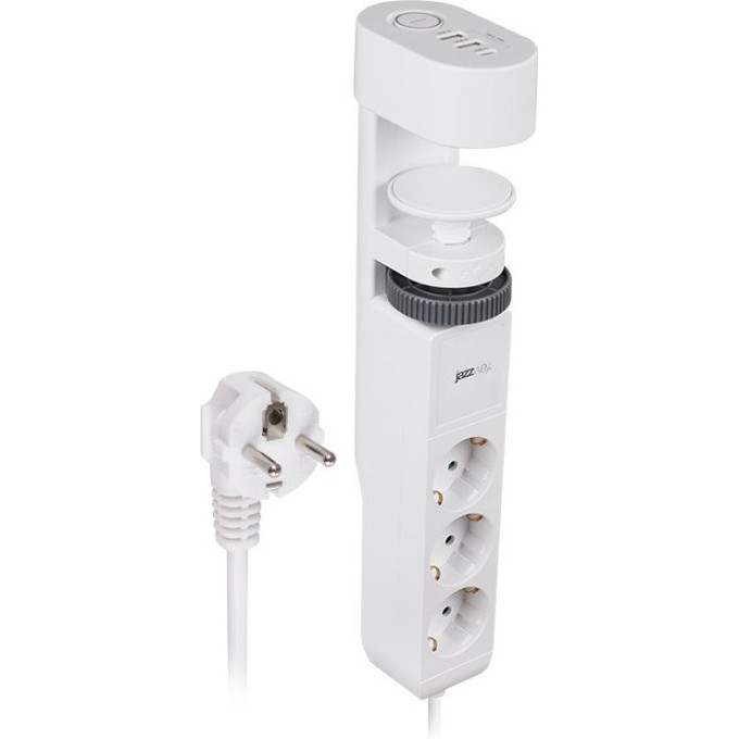 Удлинитель JAZZWAY ETD-03U-150-wh 5059535 3х1,5м на струбцине с заземлением с выключателем 3 USB выхода (2А+1С) IP20 ПВС 3х1